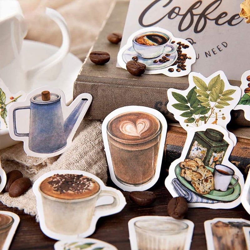 Doraking Small Size Laptop Stickers, 46pcs Doraking Boxed DIY Decoration Coffee Theme Stickers for Laptop, Planners, Scrapbook, Suitcase, Diary, Notebooks, Album(Cafe, 46pcs/ Box) - Image 4